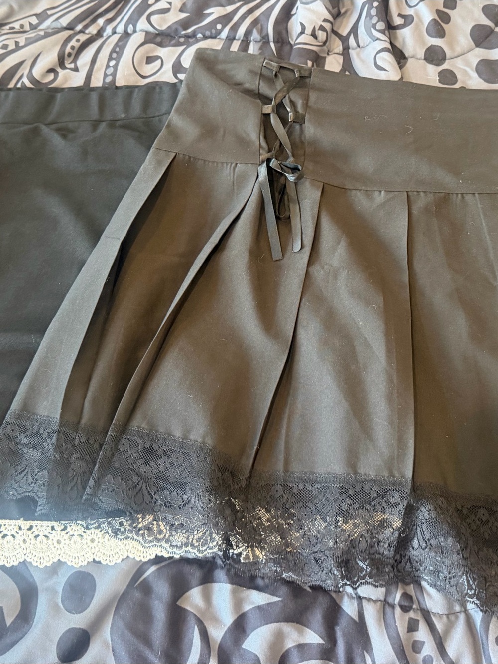 SHEIN Black Lace Trim Pleated Skater Skirts - 2 of them